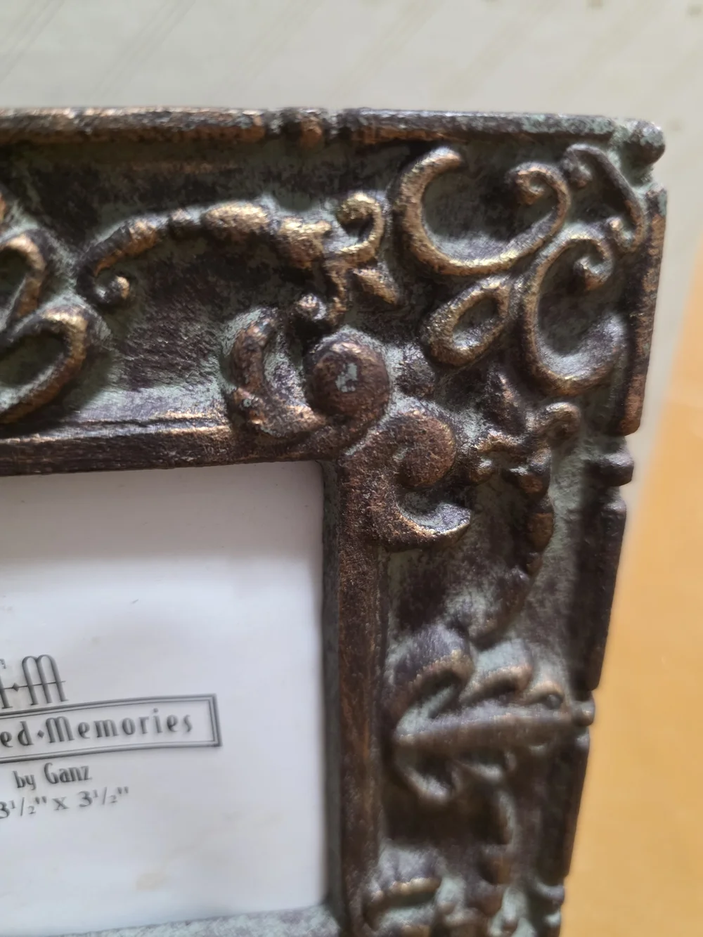 VTG Ganz Treasured Memories Sm Square Frame Ornate Bronze Verdigris 3.5 x 3.5